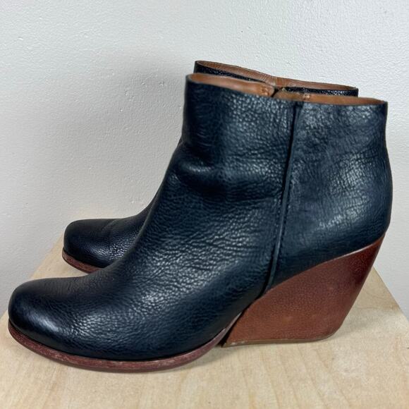 Kork Ease Women’s Black Leather Chandra Wedge Ankle Booties Stacked Heel 9.5M - Picture 5 of 11